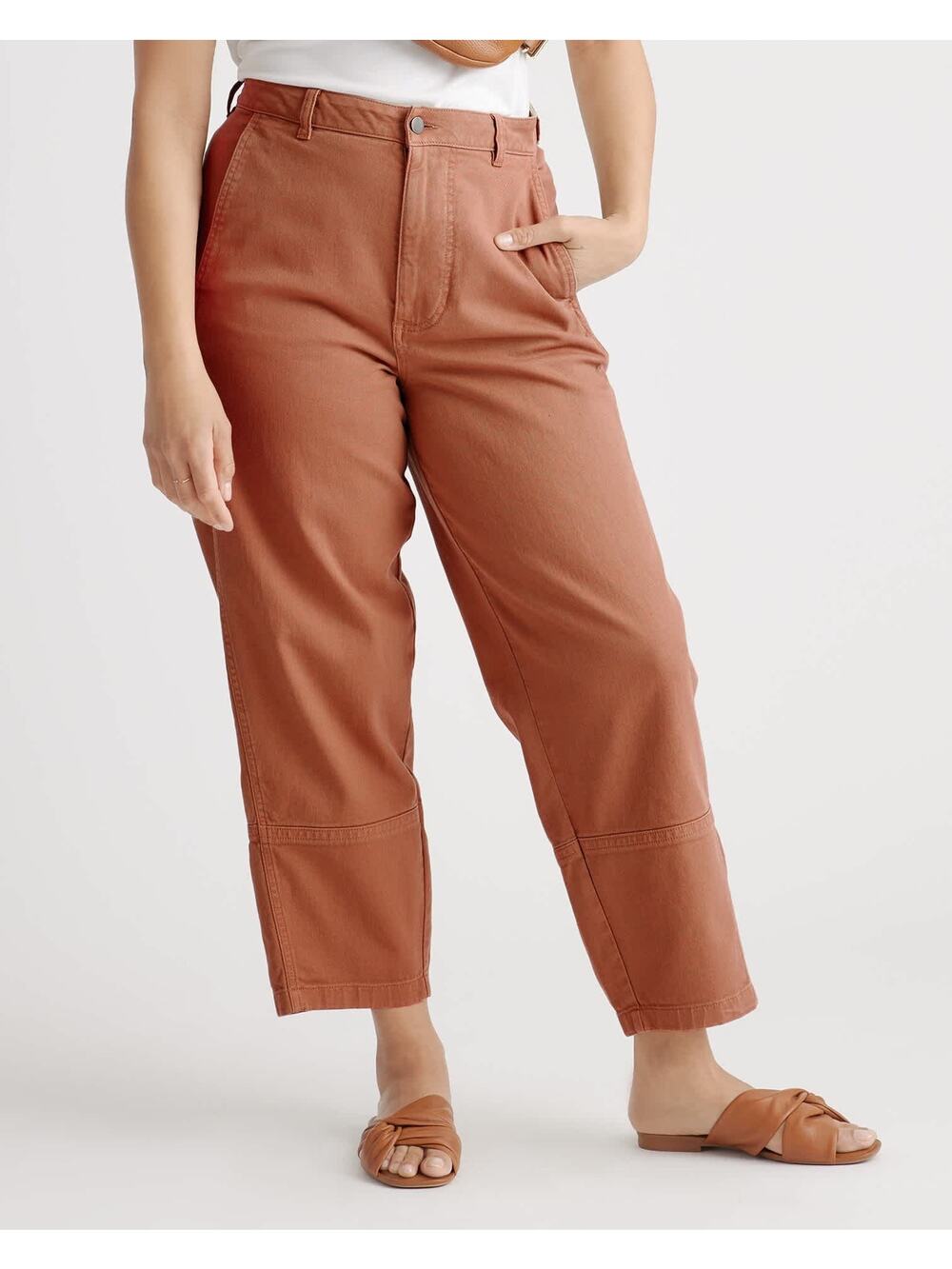 Quince Organic Stretch Cotton Twill Barrel Pants in Rust Orange Sz 2 Nice Cond!